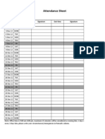 Attendance Sheet: Date Day In-Time Signature Out-Time Signature