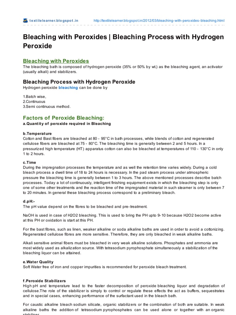 Bleaching With Peroxides Bleaching Process With Hydrogen Peroxide