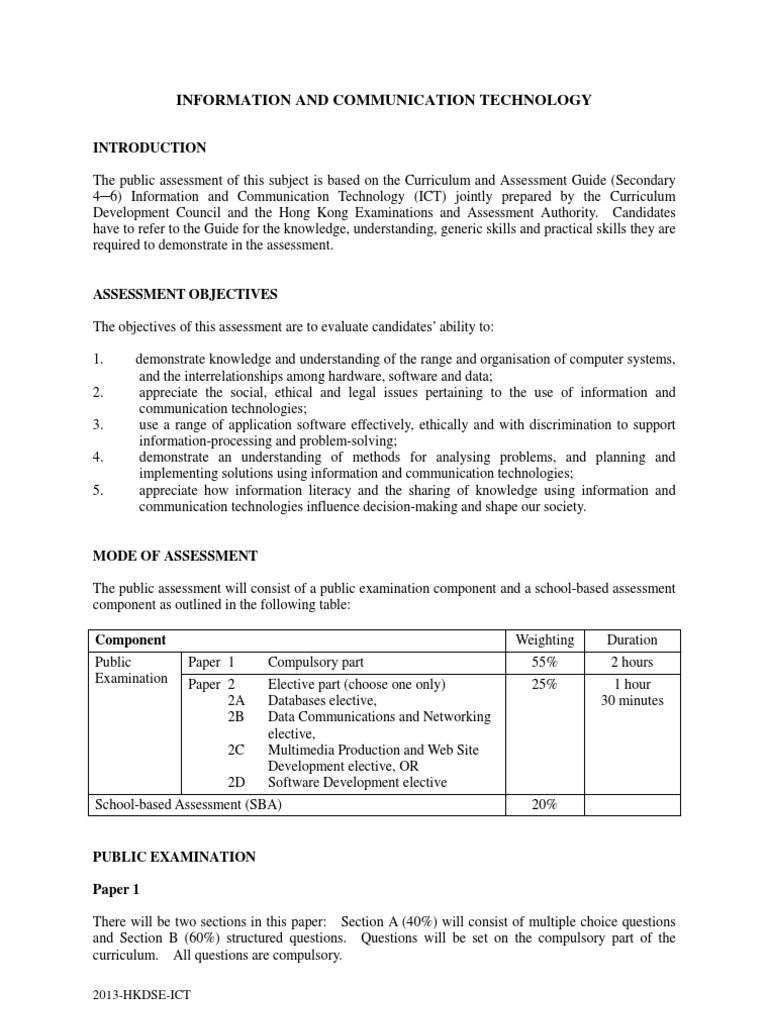 2013 HKDSE ICT Assessment Guide | PDF | Educational Assessment | Test ...