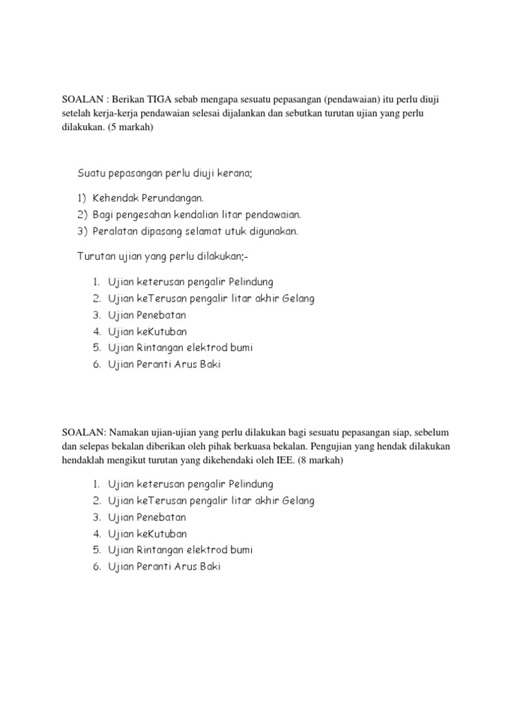 Berkenaan Ujian-ujian Pemasangan