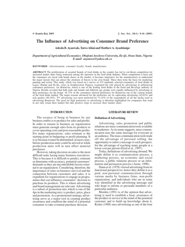 The Influence of Advertising On Consumer Brand Preference | PDF ...
