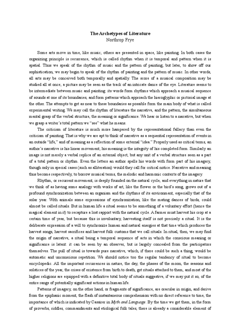 Northrop Frye's Literary Archetypes | PDF | Narrative | Dream