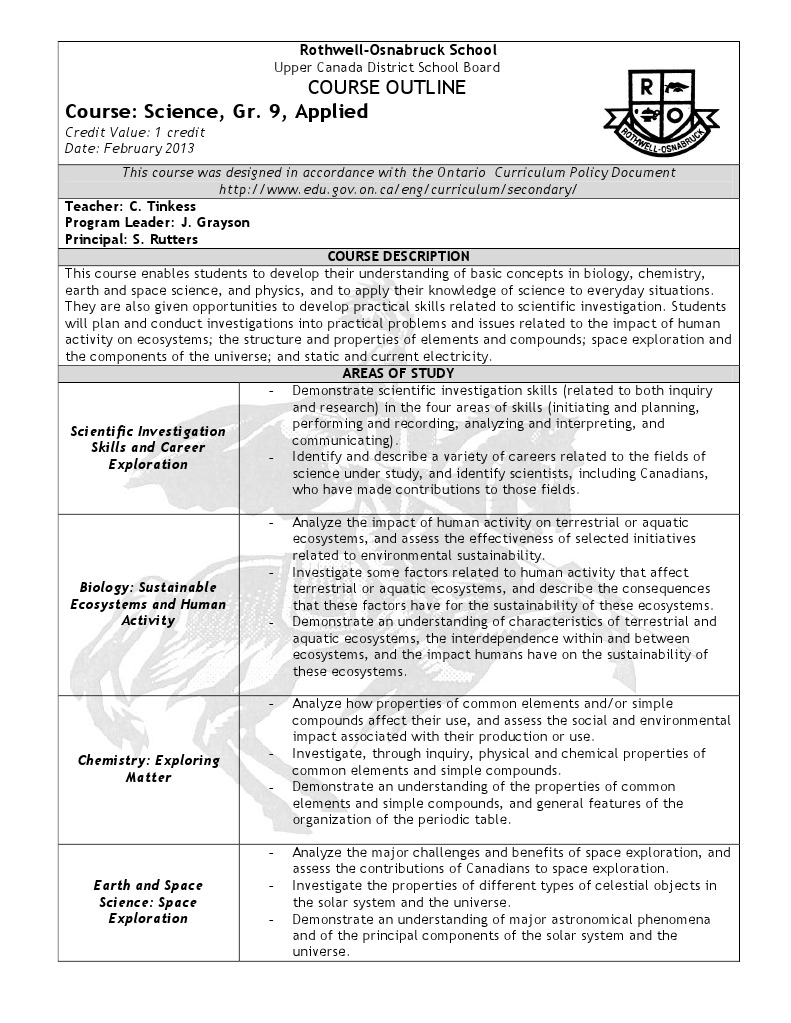 snc1p Syllabus | PDF | Educational Assessment | Science