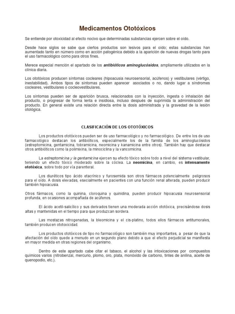 Medicamentos Ototóxicos | PDF | Medicamentos con receta | Drogas