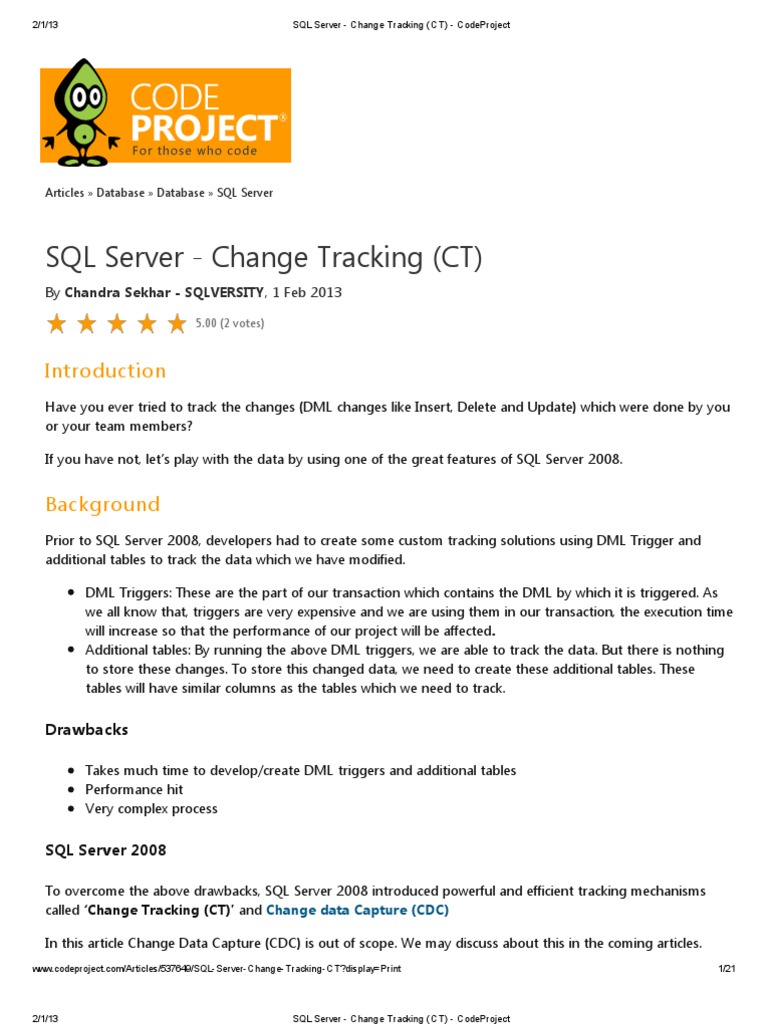 Sql server change tracking feature pdf microsoft sql server databases
