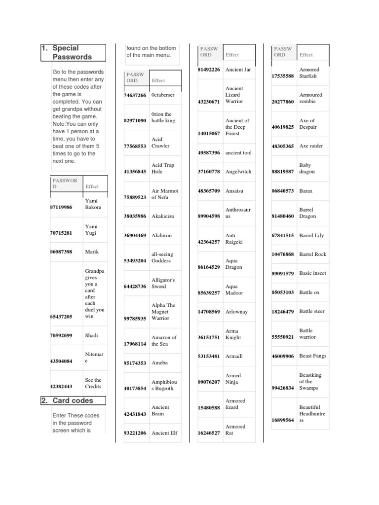 Yu-Gi-Oh! Passwords and Codes Guide | PDF | Magician (Fantasy) | Nature