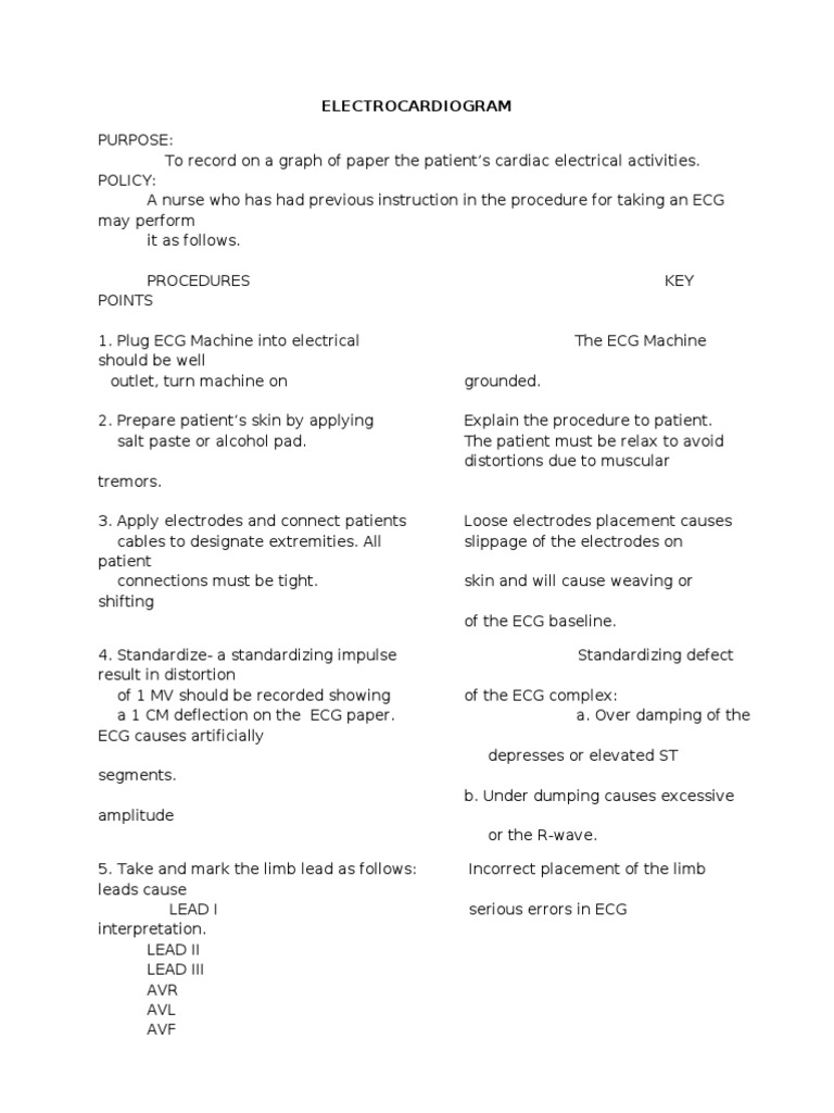 ECG Procedure and Electrode Placement Guide | PDF | Technology ...