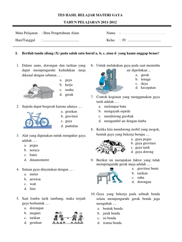 Soal Bab Gaya Untuk Kelas IV Sd