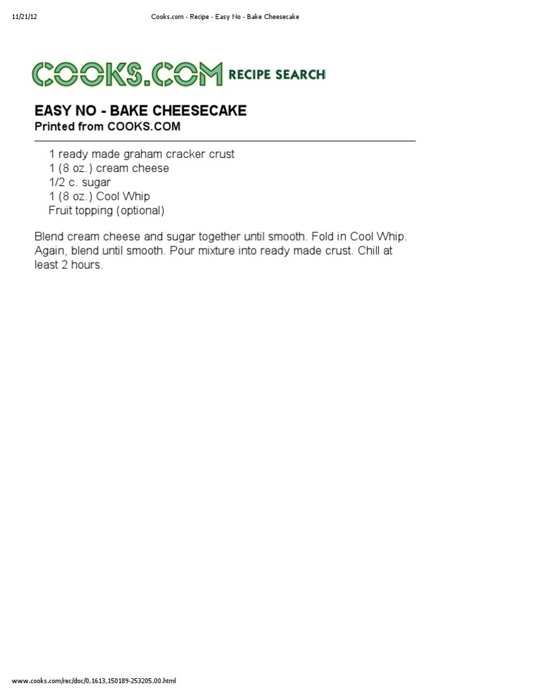 Easy No-Bake Cheesecake Recipe | PDF