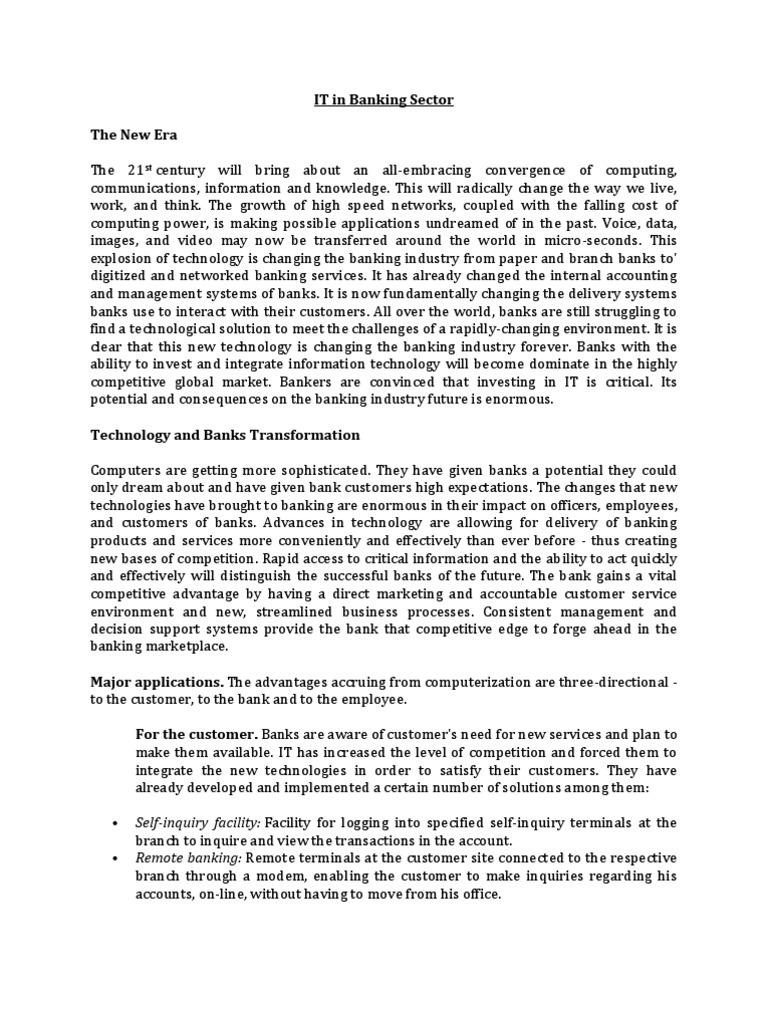 Information Technology in Banking Sector | PDF | Electronic Data ...