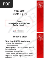 FINA 652 Private Equity: Class I Introduction To The Private Equity Industry