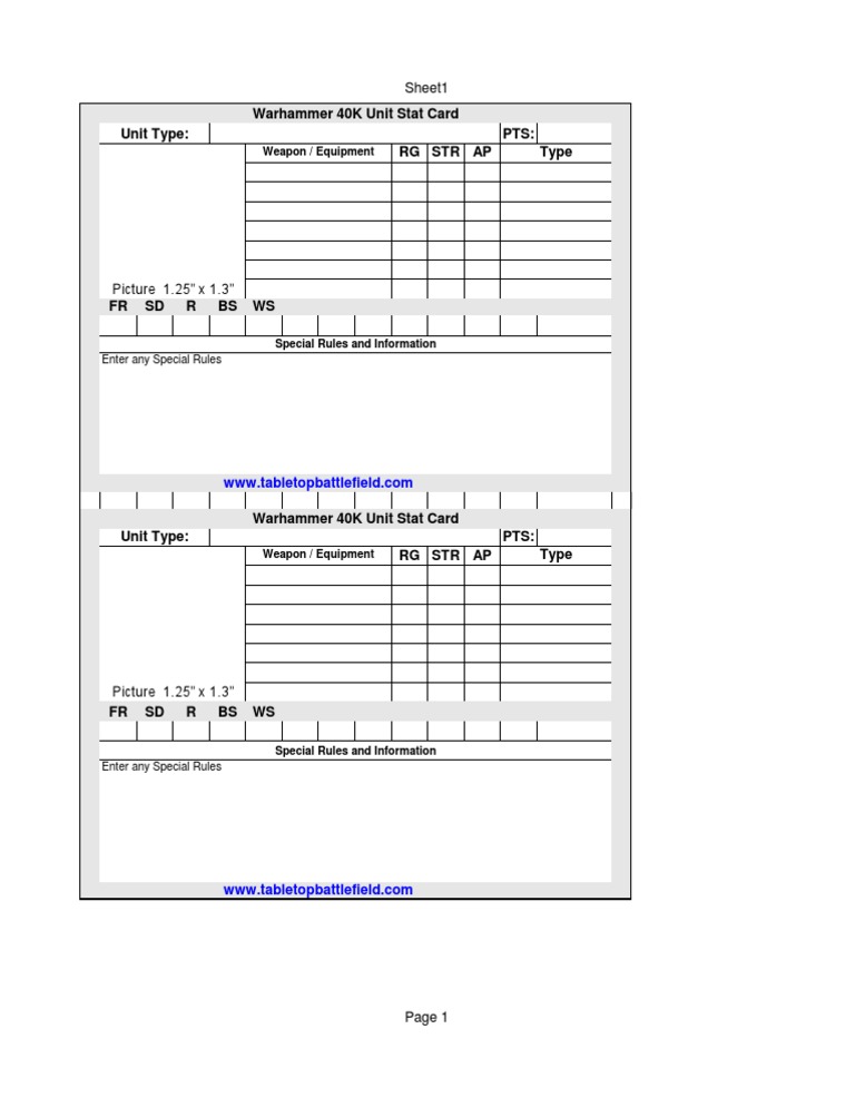 Warhammer 40K Unit Stat Card Template | PDF | Sports & Recreation | Law