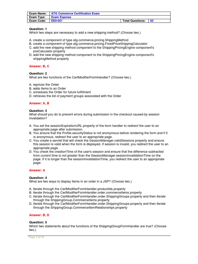 Answer: B, C: Exam Name: Exam Type: Exam Code: Total Questions | PDF ...