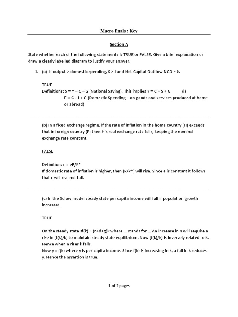 Macro Economics Exam Key Insights | PDF | Production Function ...