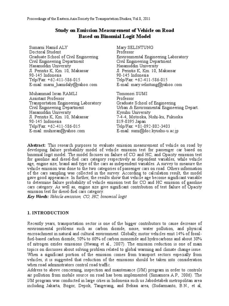 Vehicle Emission Study Using Logit Model | PDF | Logistic Regression ...