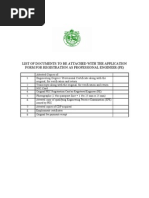 List of Documents To Be Attached With The Application Form For Registration As Professional Engineer (Pe)