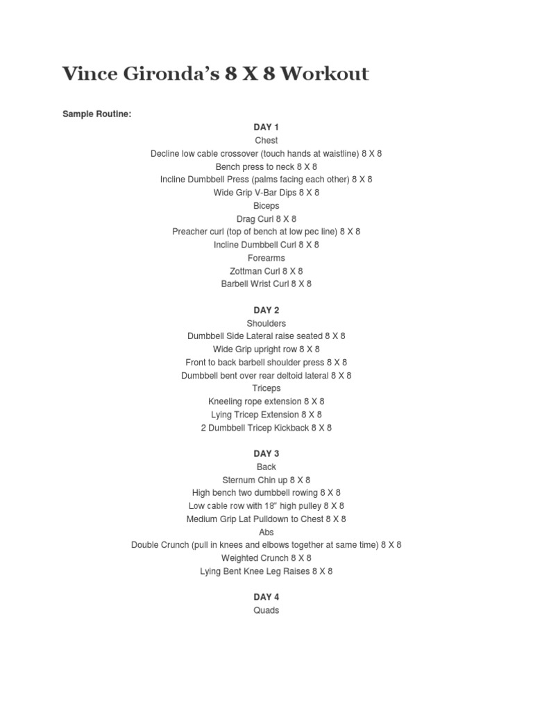 Vince Gironda's 8x8 Program | PDF | Physical Exercise | Recreation