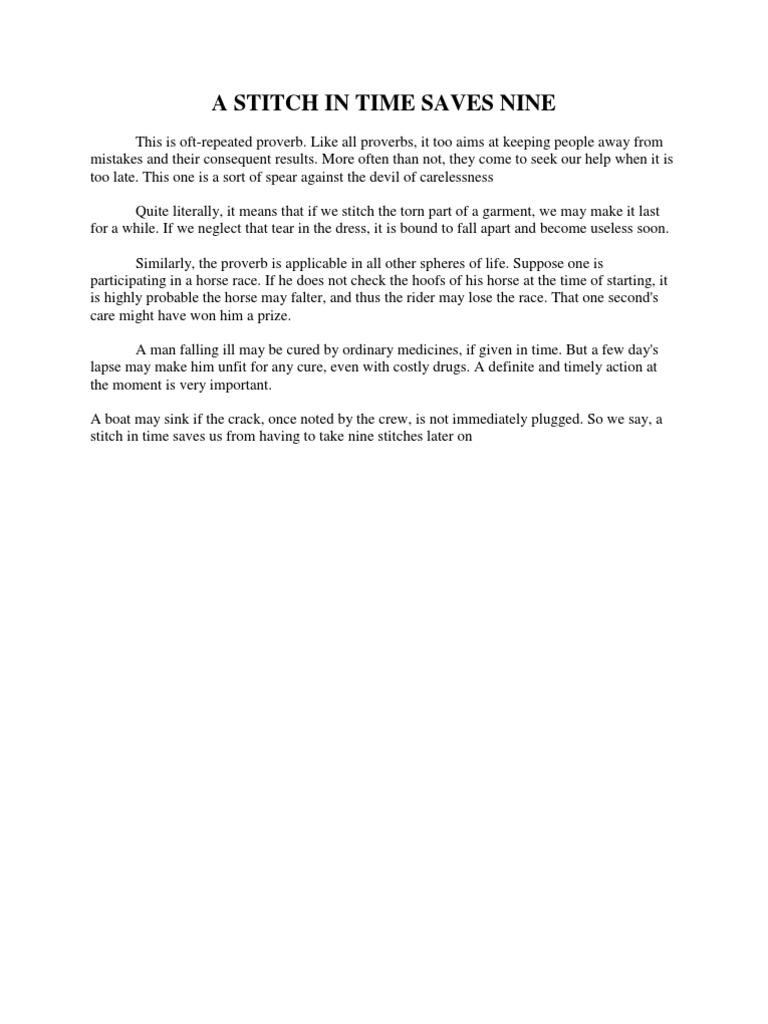 A Stitch in Time Saves Nine PDF Proverb