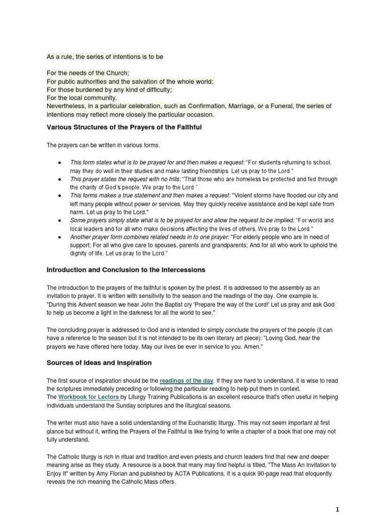 Prayer of The Faithful  PDF  Mass (Liturgy)  Prayer