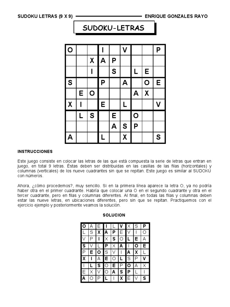 Altoparlante explorar ocio Sudoku X Letras | PDF | Rompecabezas lógicos | Np problemas completos