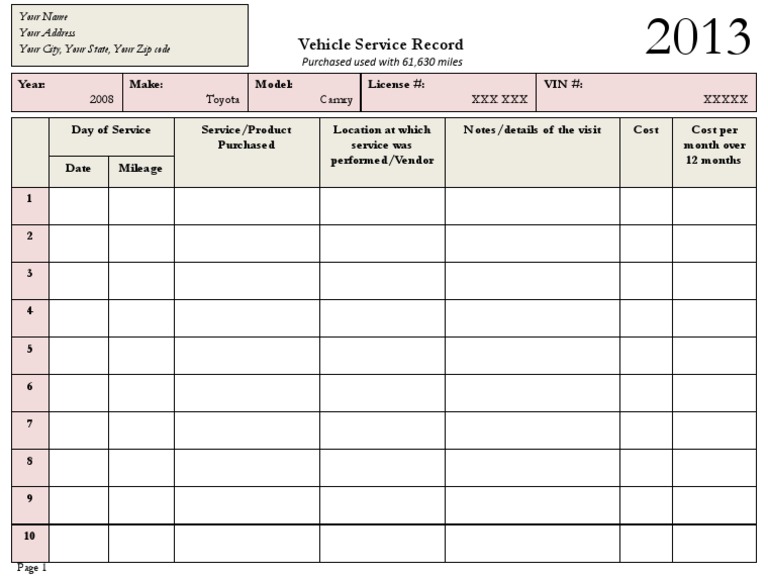 Vehicle Service Record Summary | PDF | Law