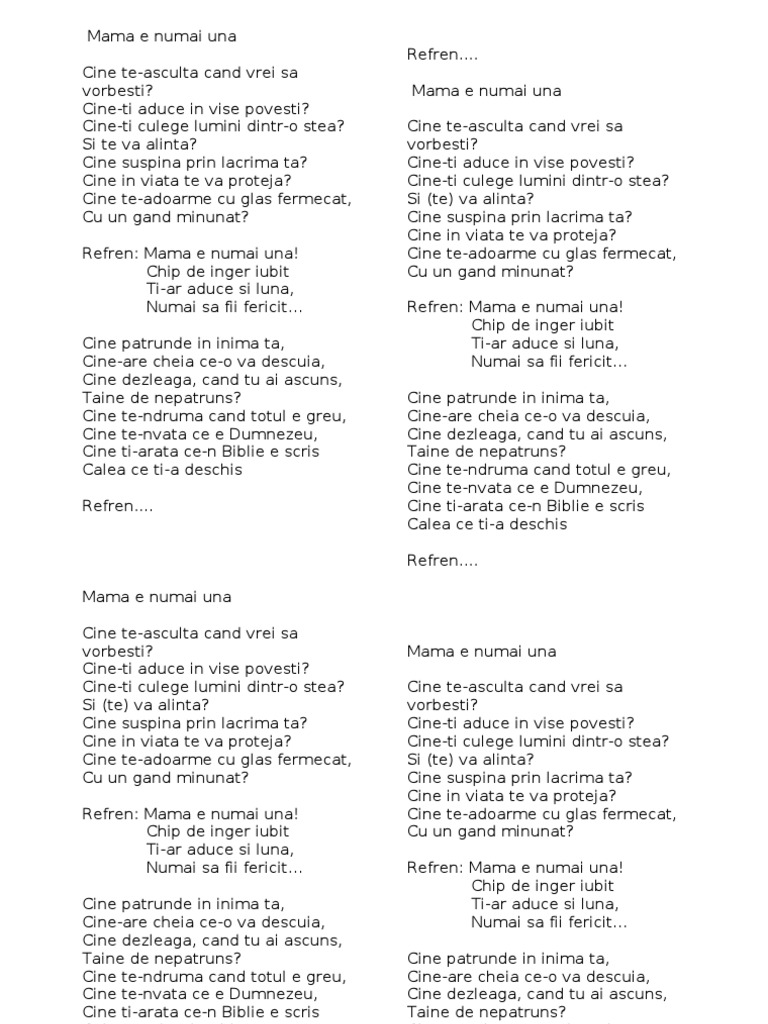 Mama e Numai Una Versuri