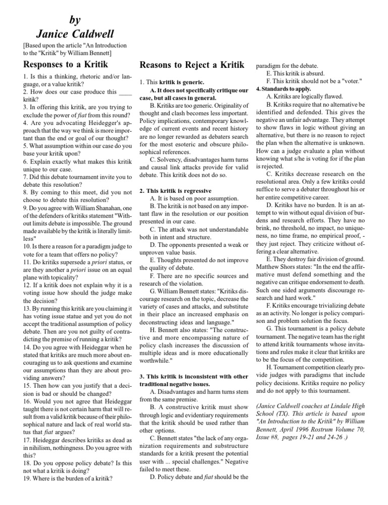 Debate Kritik Analysis Guide | PDF | Martin Heidegger | Philosophical ...