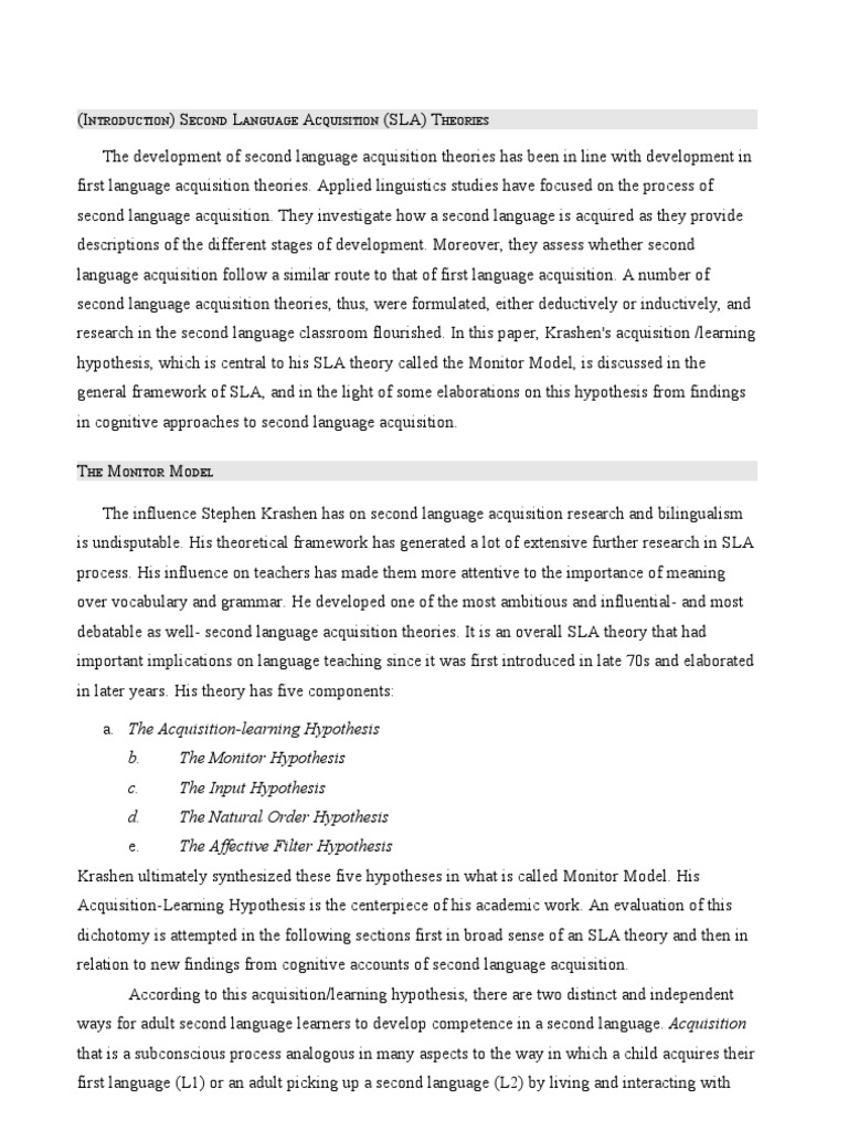 Krashen Monitor Hypothesis | PDF | Second Language Acquisition | Second ...