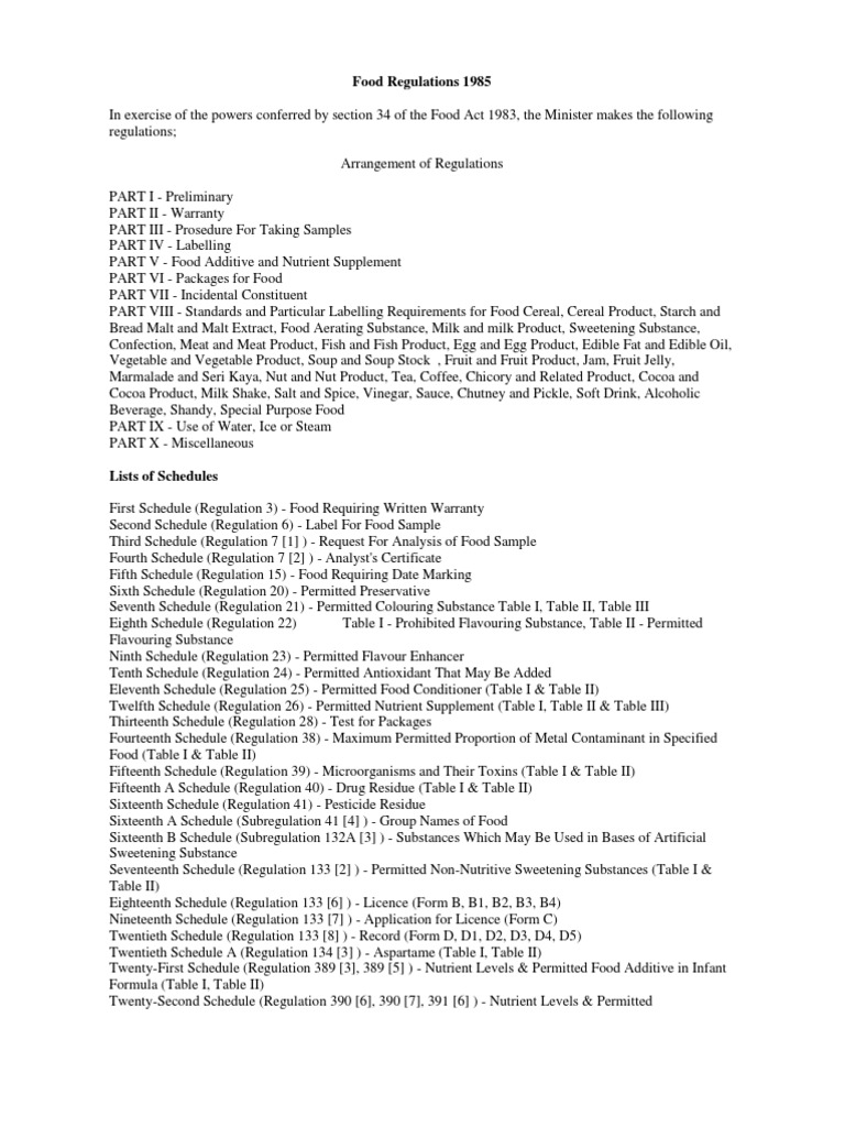 Malaysia Food Regulations 1985 Overview | PDF | Cooking Oil | Flour