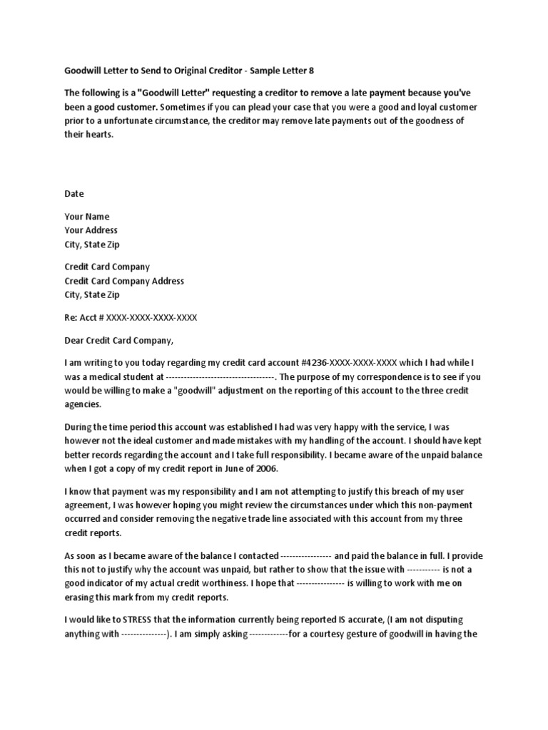 Goodwill Letter  Credit History  Credit Card