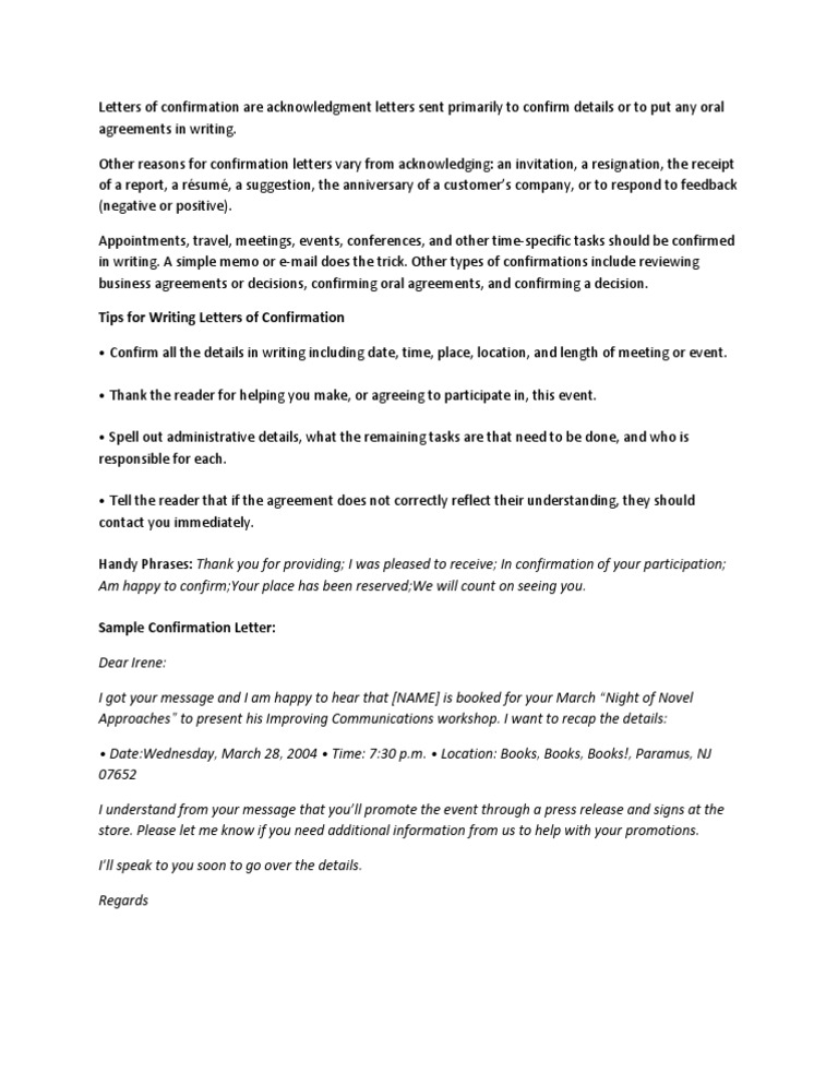 Writing Effective Confirmation Letters | PDF | Career & Growth