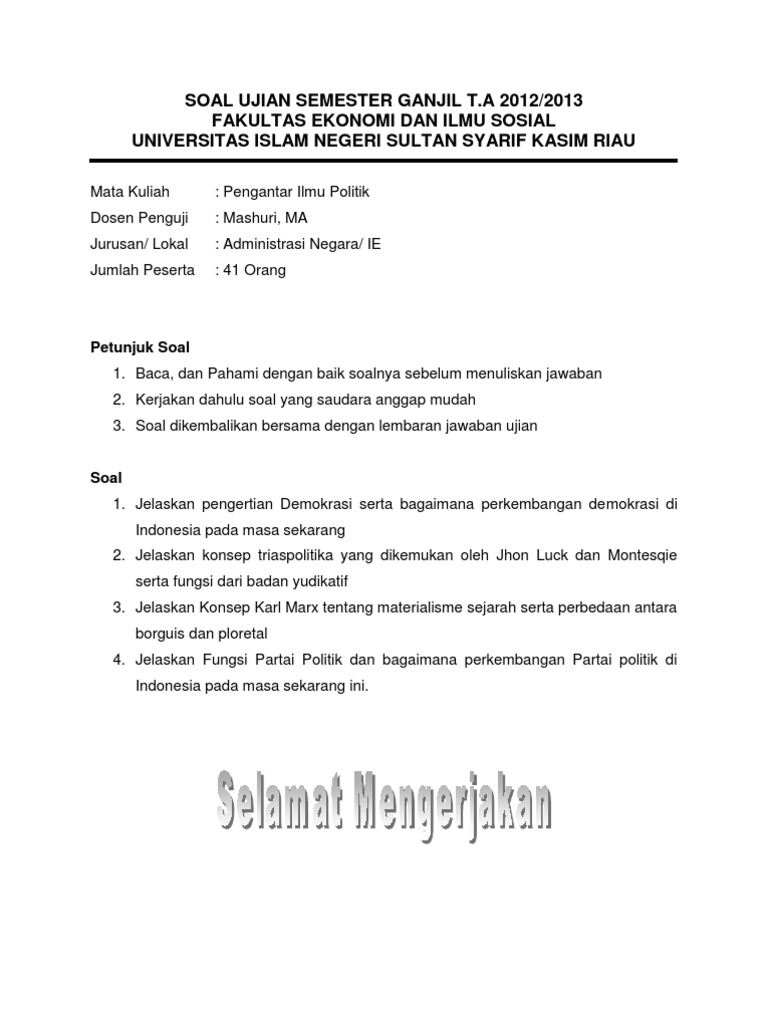 Soal Ujian Semester Ganjil T