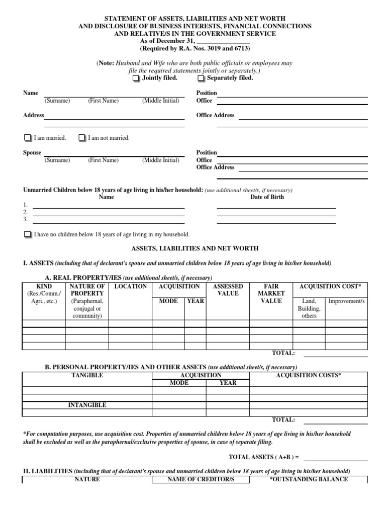 Copy of Saln Form | Expense | Income Tax In The United States