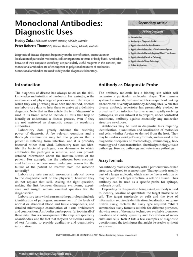 Monoclonal Antibodies in Diagnostics | PDF | Antibody | Infection