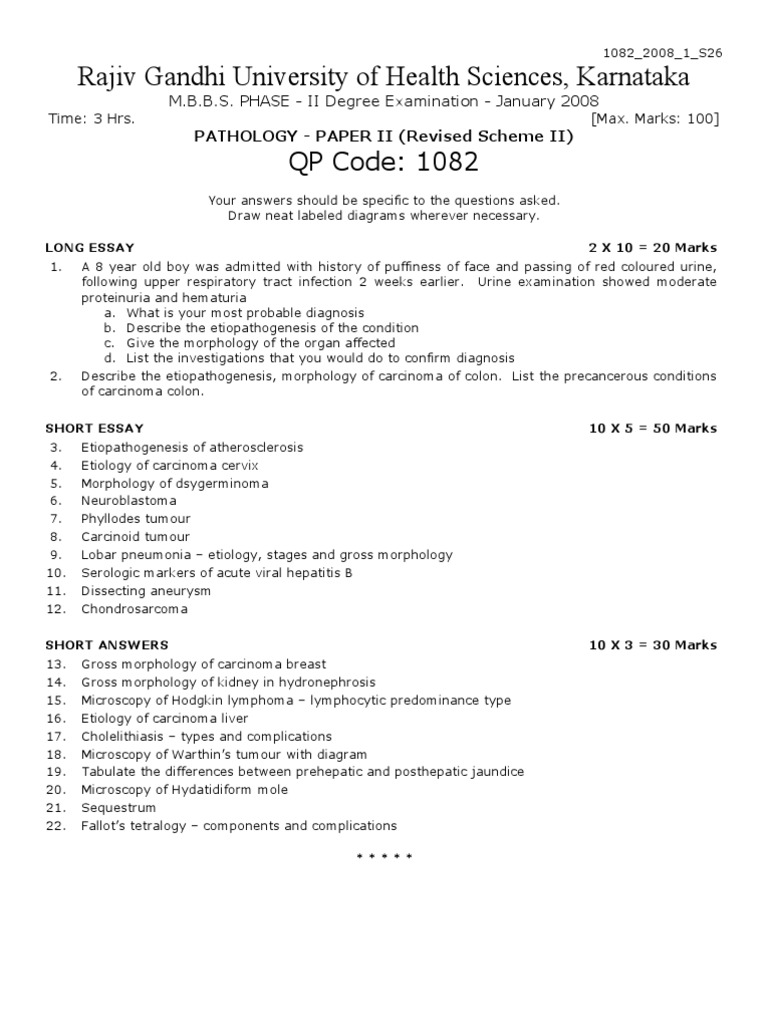 January 2008 Pathology (RS2) Paper II | PDF | Clinical Medicine ...