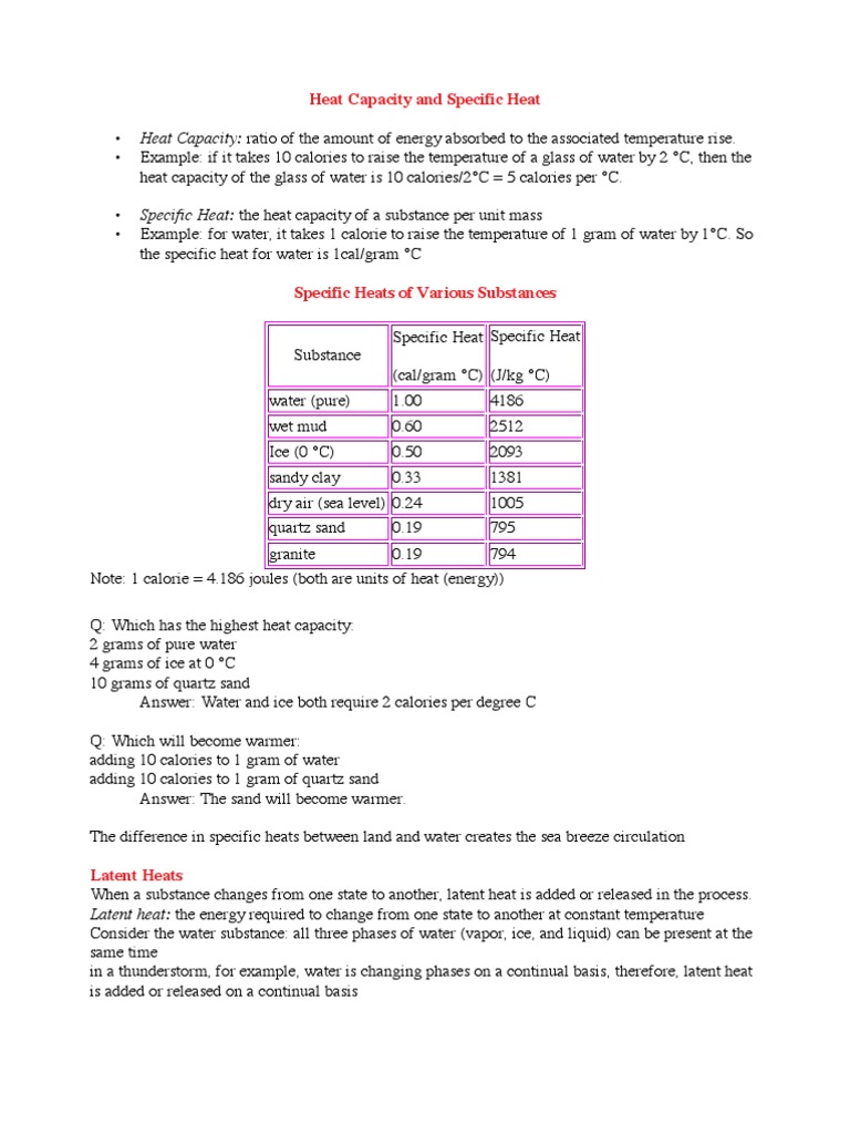 Heat Capacity And Specific Heat Pdf Pdf Heat Capacity Heat