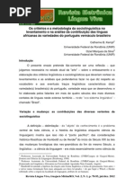 5 - Os critérios e a metodologia da sociolinguística