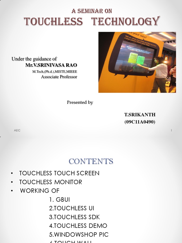 TouchlessTechnology.ppt Touchscreen Computer Hardware