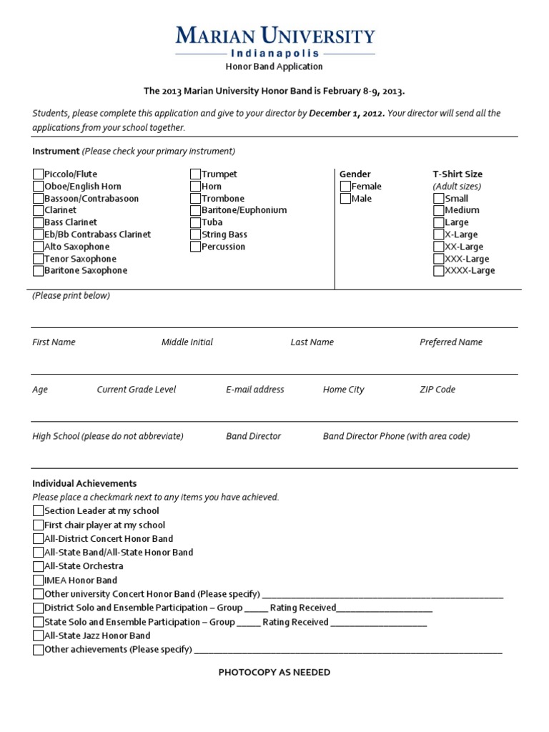 Honor Band Application 2013 | PDF