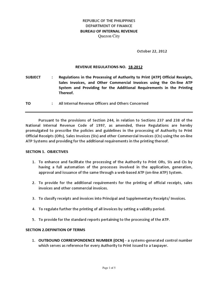 Regulations for online ATP system and printing requirements | PDF ...