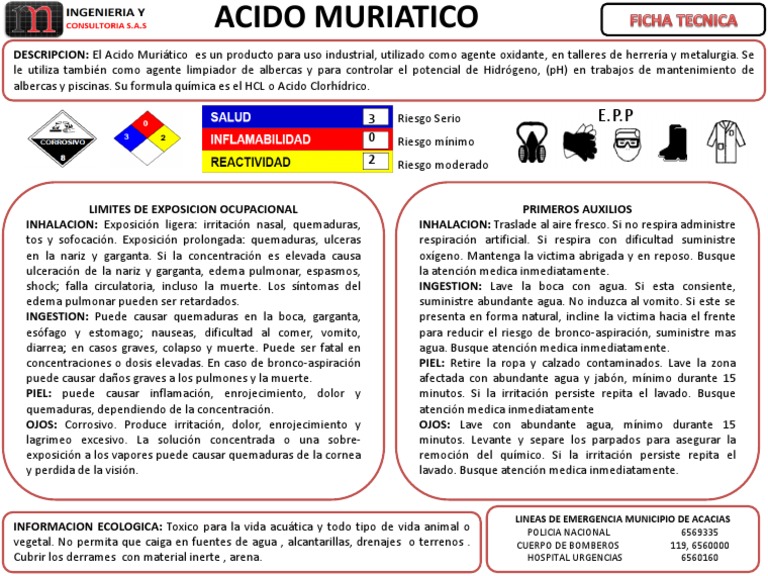 Fichas de Manejo Del Acido Muriatico | PDF | Ácido clorhídrico | Quemar