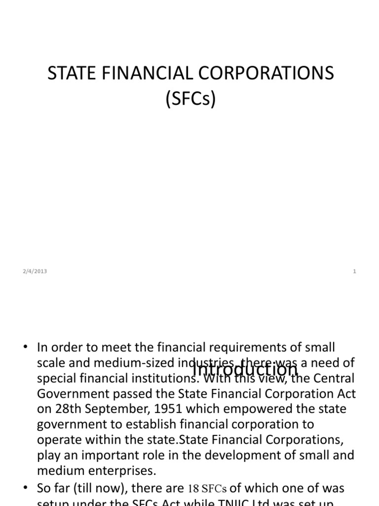 Overview of State Financial Corporations | PDF | Loans | Money