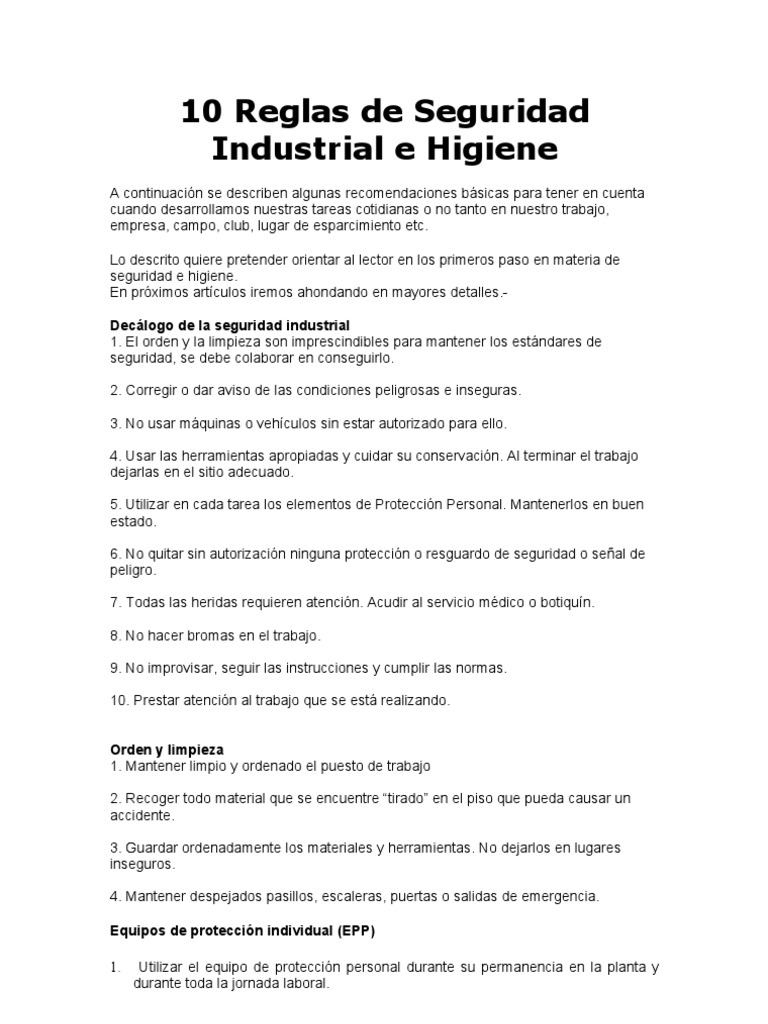 10 Reglas de Seguridad Industrial e Higiene | PDF | Herramientas | Andamio
