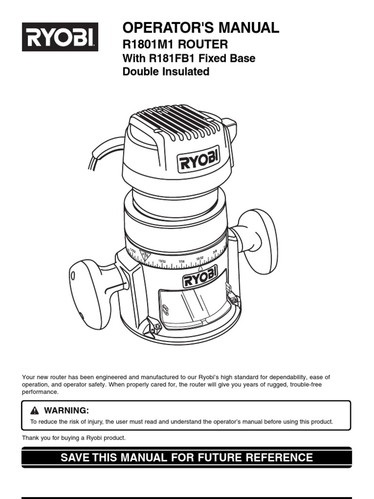 Ryobi 1801 Router Operator's Manual Mains Electricity Power Supply