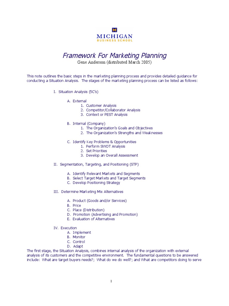 Marketing Planning: SWOT Framework Guide | PDF | Strategic Management ...