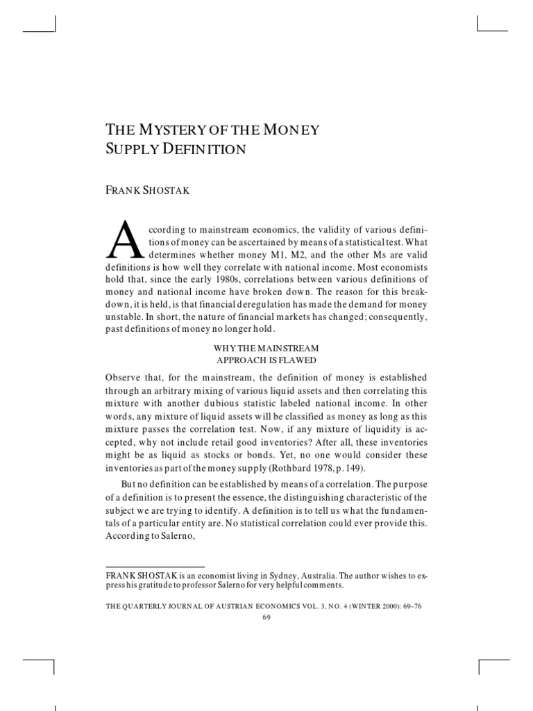 The Mystery of The Money Supply Definition PDF Money Supply Money