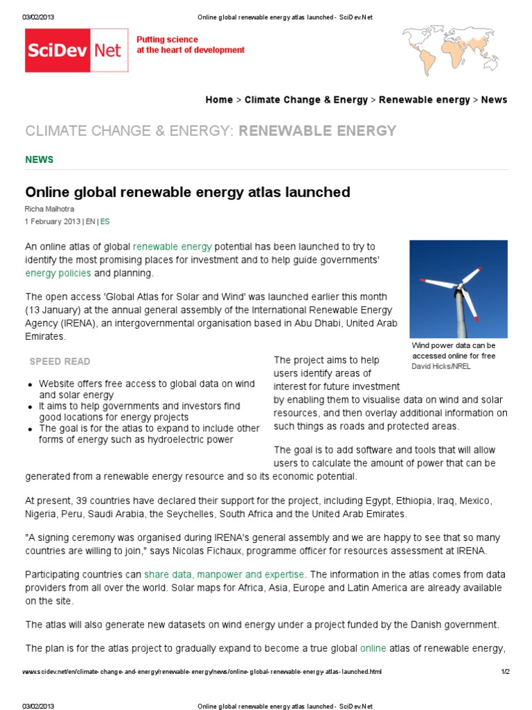 Global Renewable Energy Atlas Launched | PDF | Renewable Energy ...