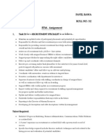 Pavel Bawa Roll No: 32 ETM-Assignment: 1, Task Fit For A RECRUITMENT SPECIALIST Is As Follows