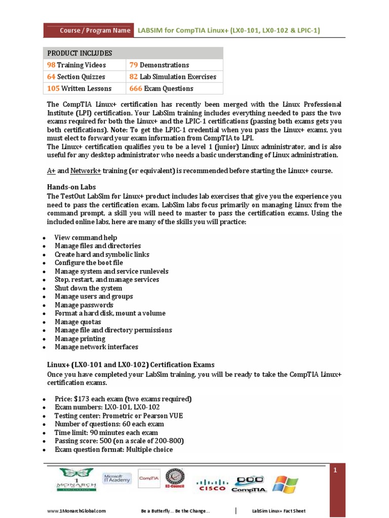 LABSIM For CompTIA Linux+ (LX0101, LX0102 & LPIC1) PDF Comp Tia