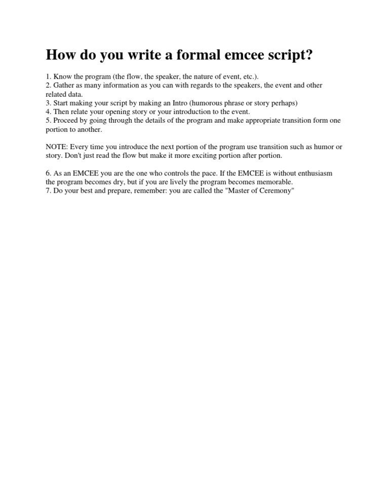 How Do You Write A Formal Emcee Script Pdf